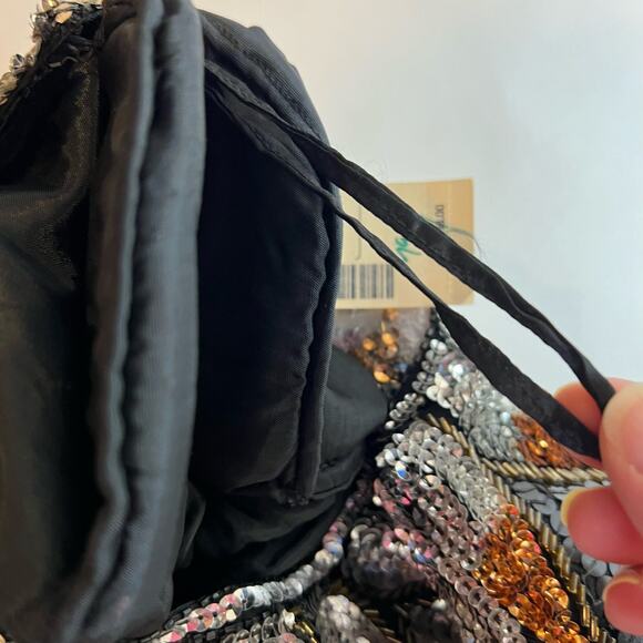 Vintage Royal Feeling Silk Sequin Evening Blouse Top NEW Small Black Silver Glam - Picture 11 of 11